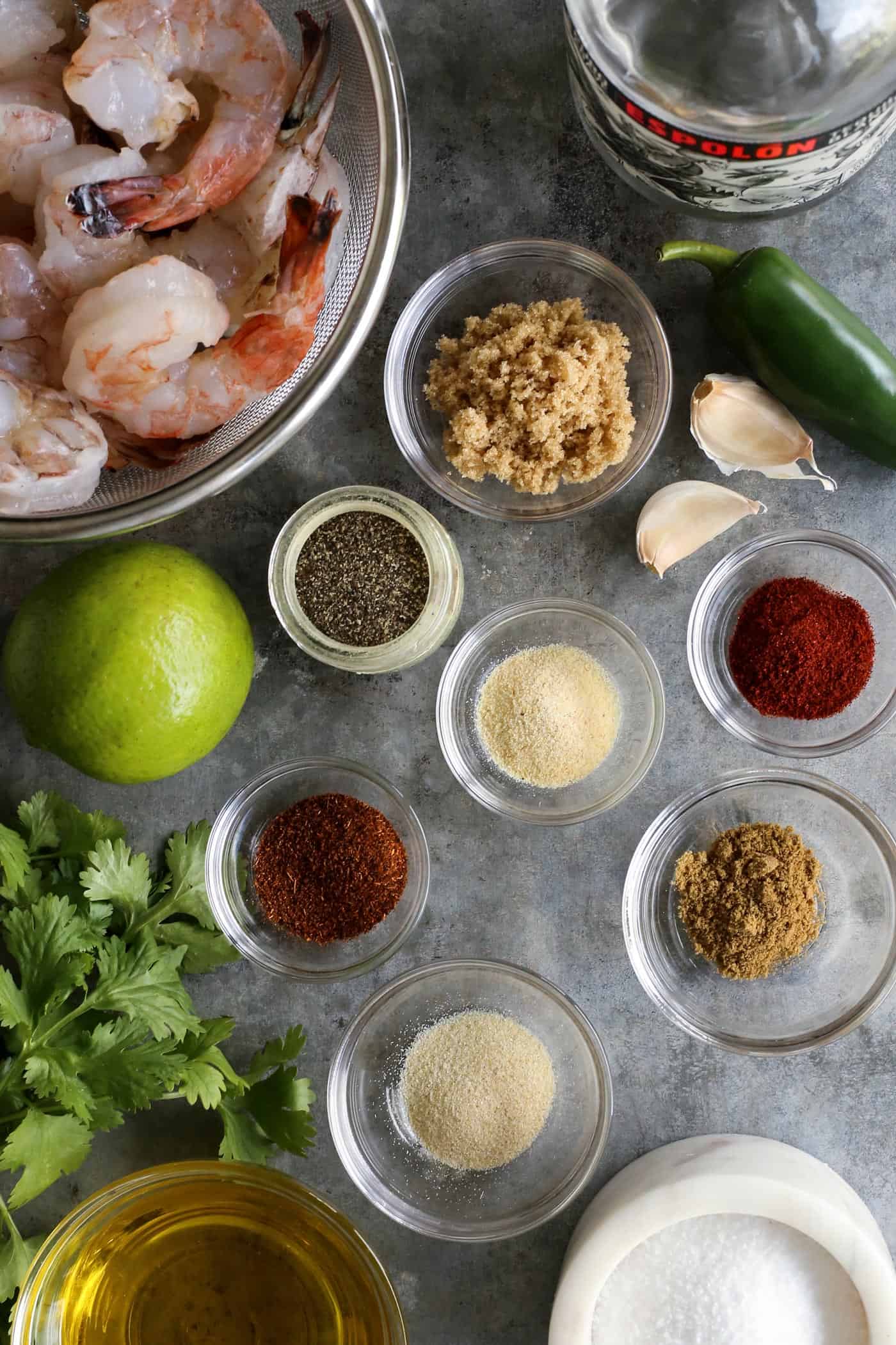 Ingredients for margarita grilled shrimp.