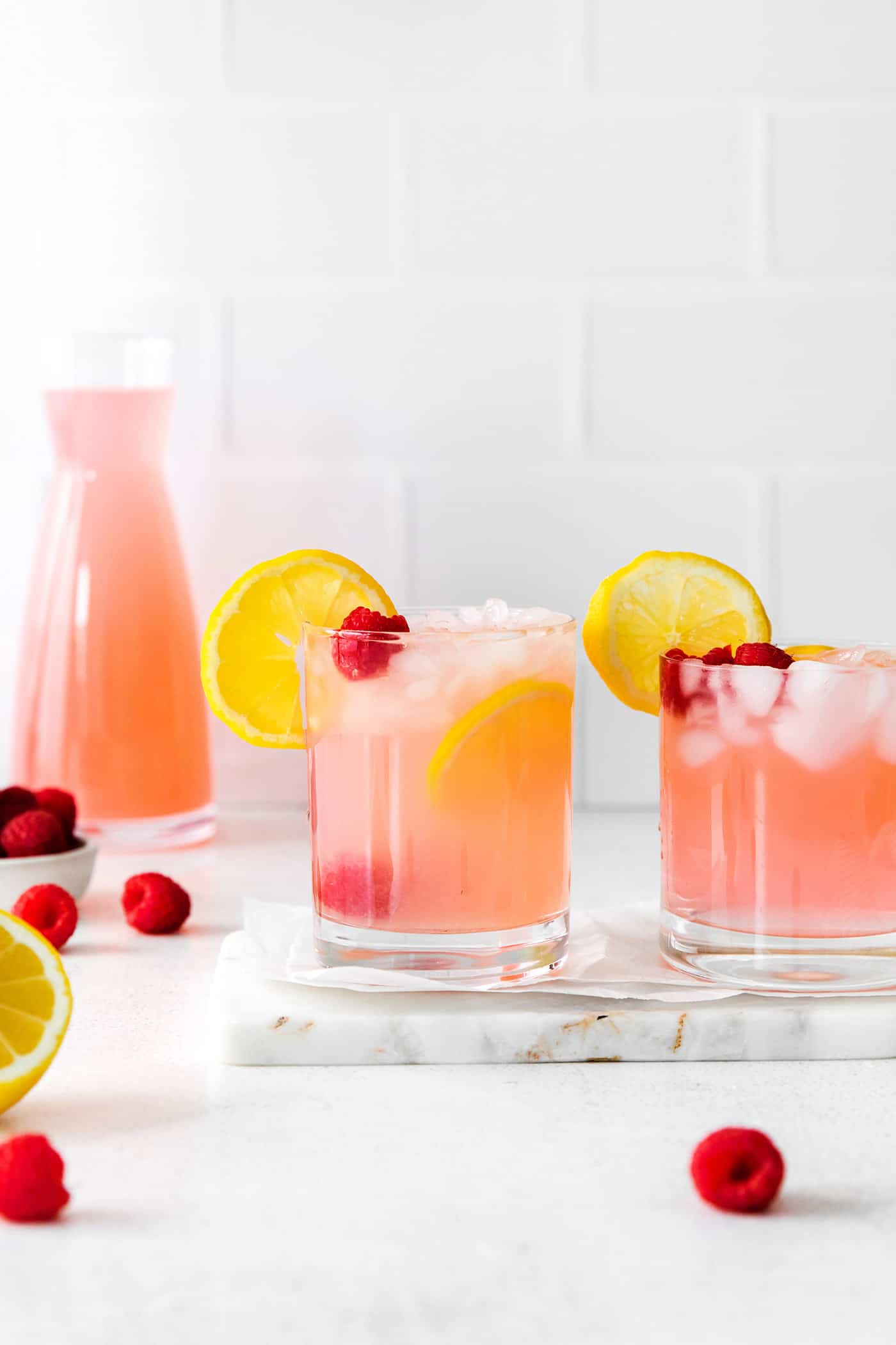 Two pink lemonade margaritas