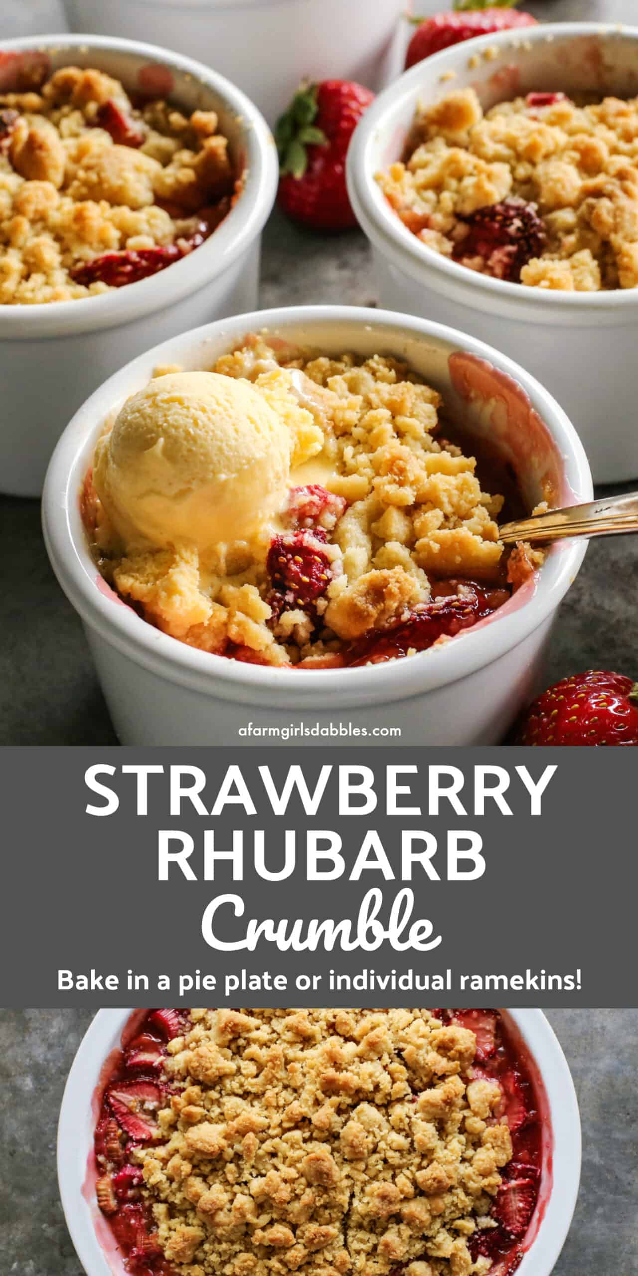 Pinterest image of Strawberry Rhubarb Crumble dessert