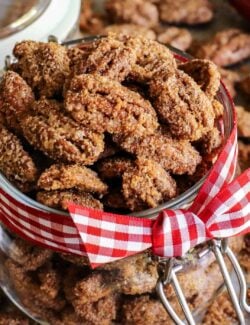 candied pecans in a jar