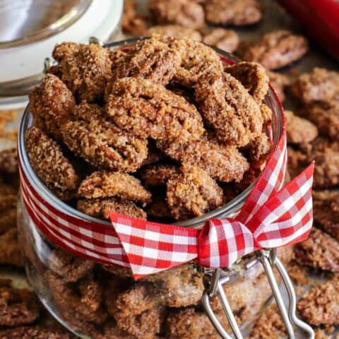 candied pecans in a jar