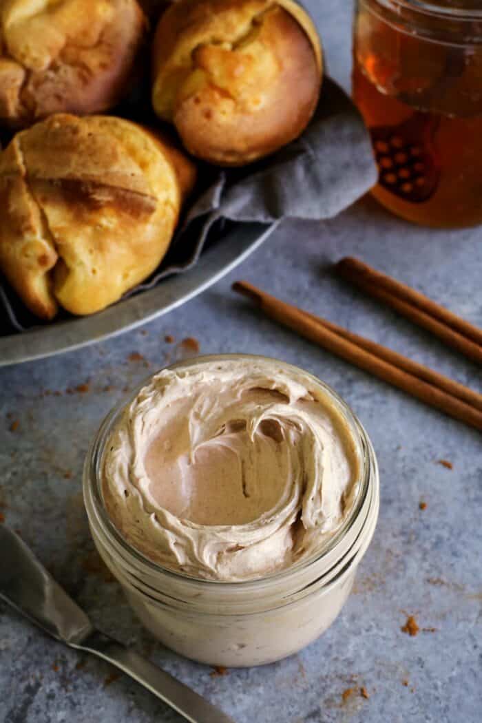 butter whipped with cinnamon and honey, plus a basket of popovers