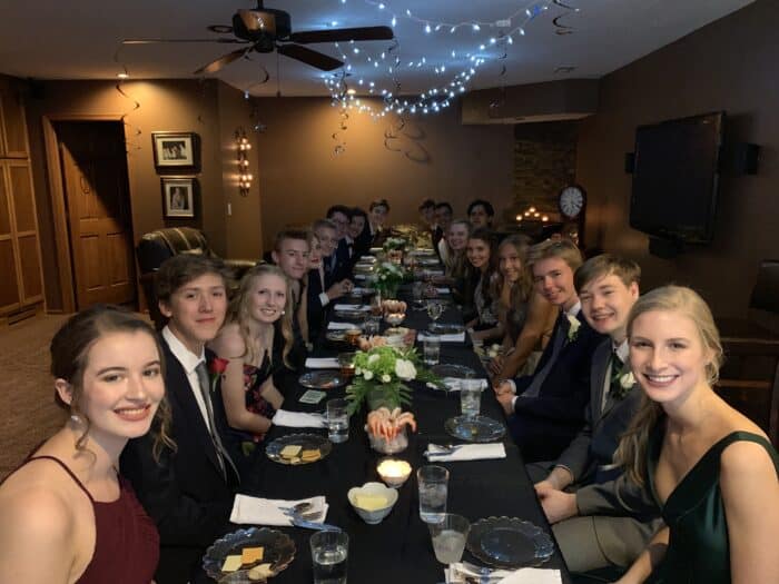 prom dinner guests at table