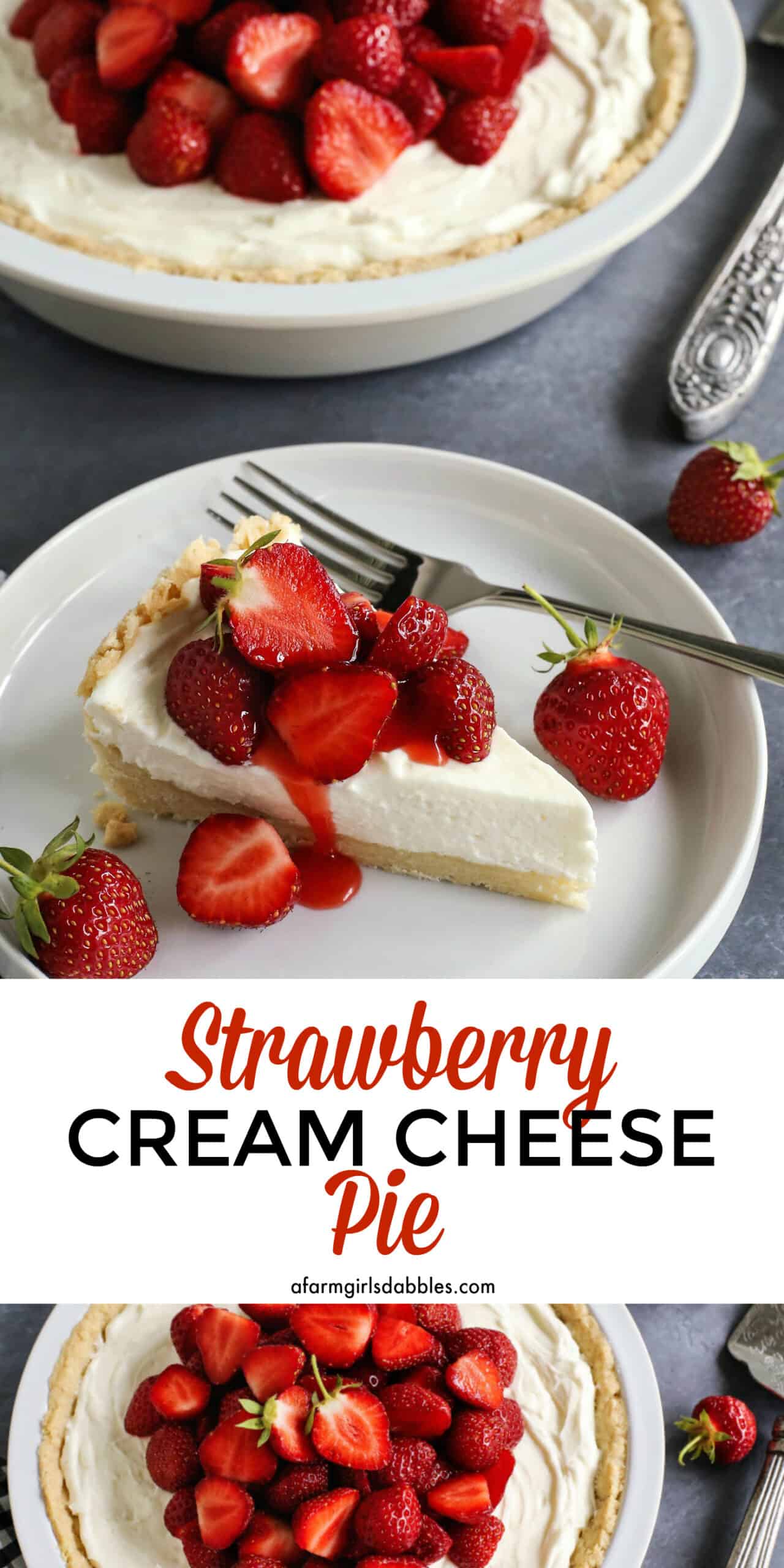 Pinterest image of strawberry cream cheese pie