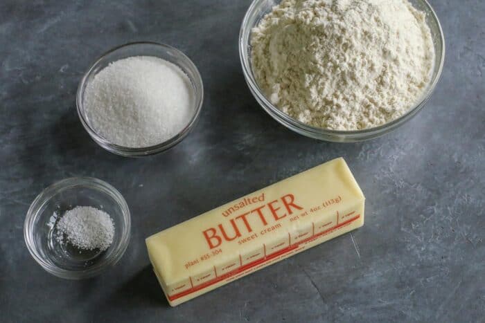 butter, flour, sugar, and salt