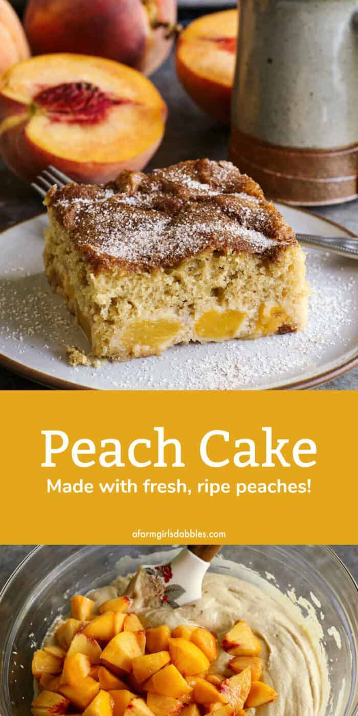 Pinterest image of peach cake