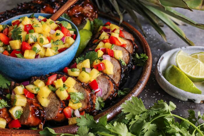 grilled pork tenderloin with teriyaki marinade, plus pineapple salsa