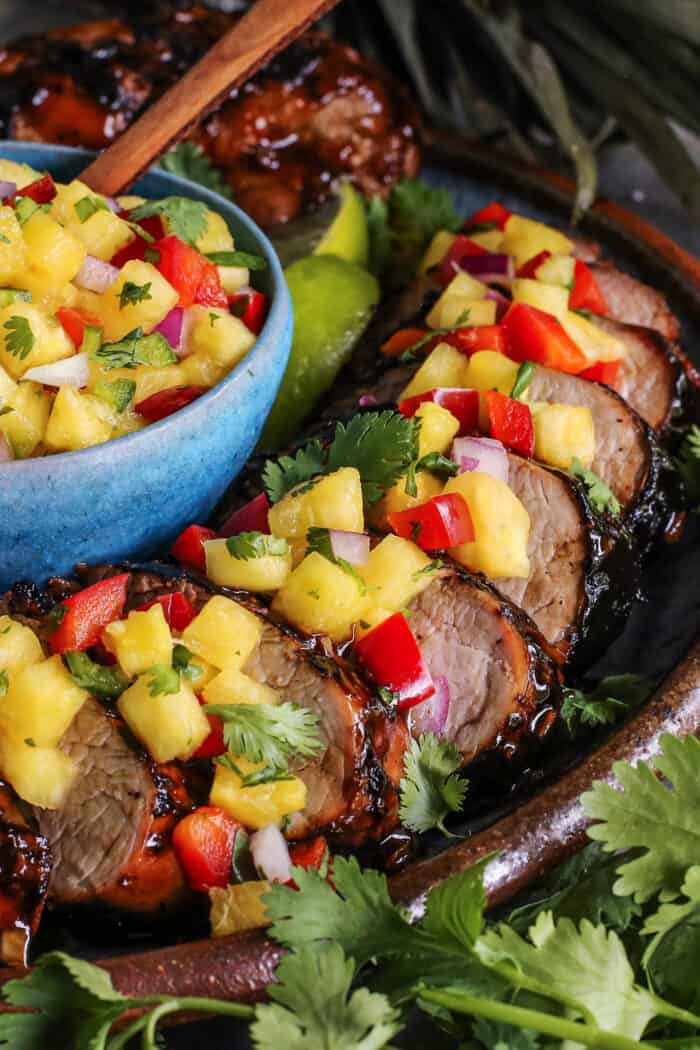 sliced pork tenderloin with fresh pineapple salsa