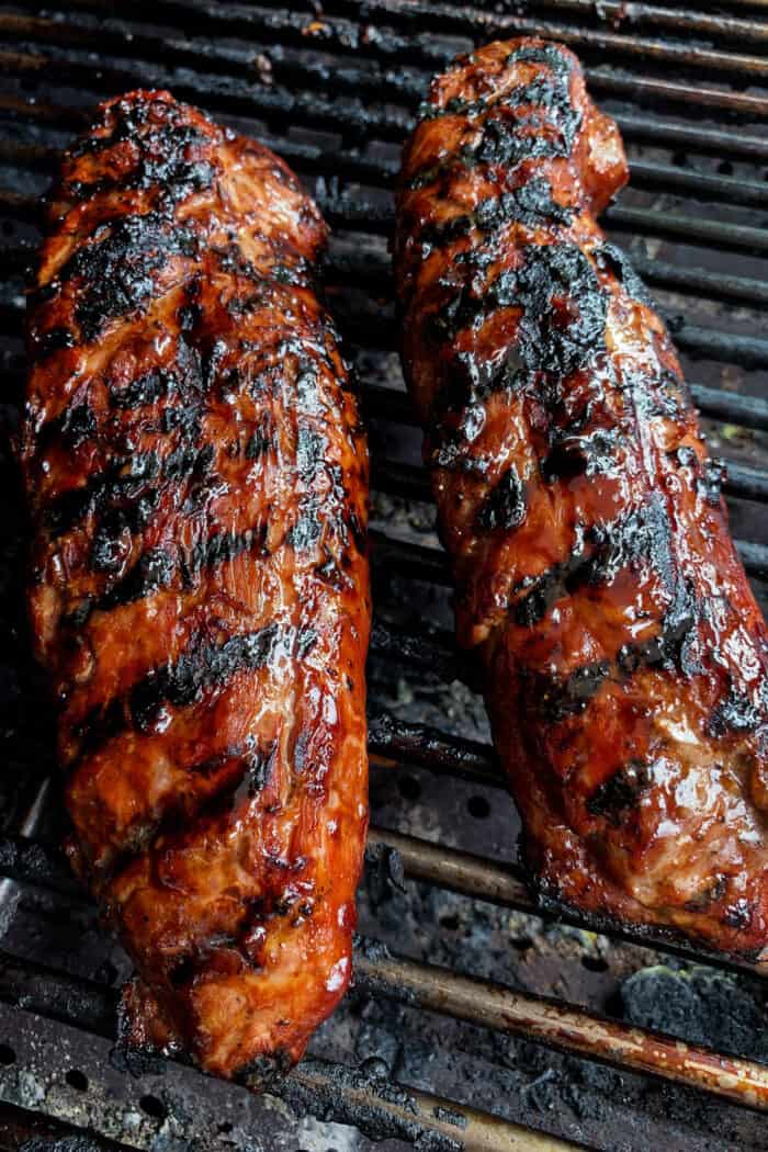 pork tenderloin with teriyaki marinade on the grill