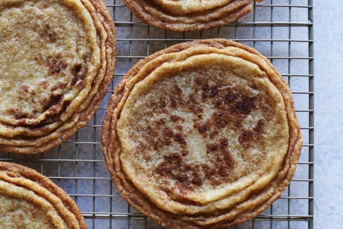 pan-banging snickerdoodles on a cooling rack