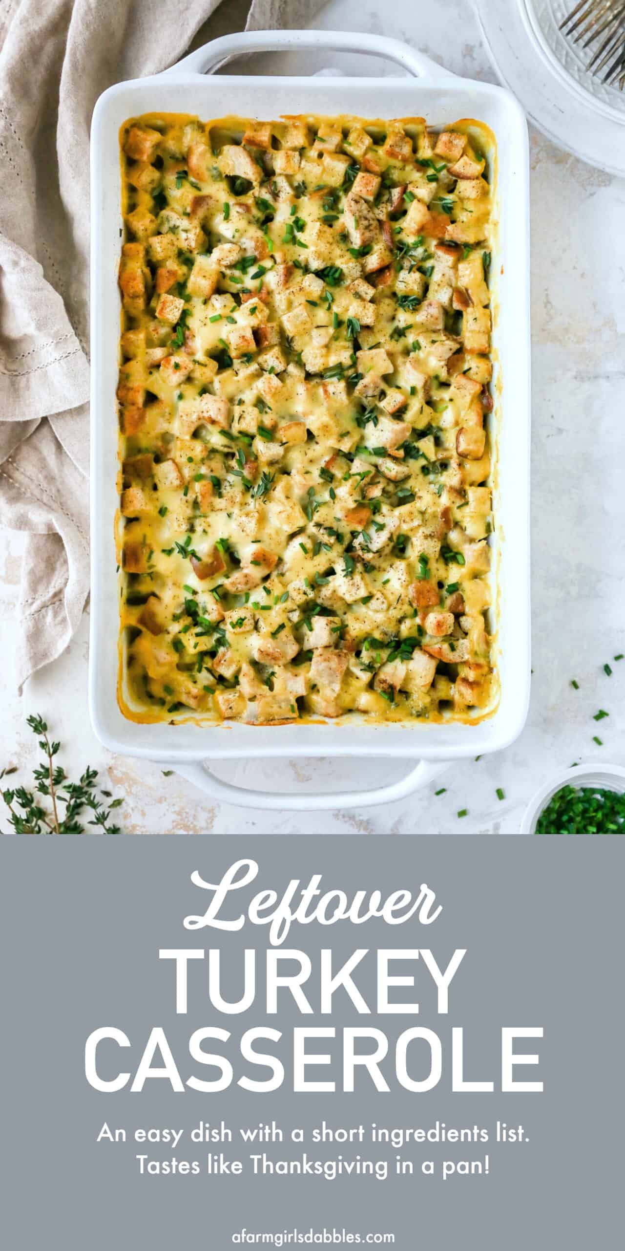 Pinterest image for leftover turkey casserole