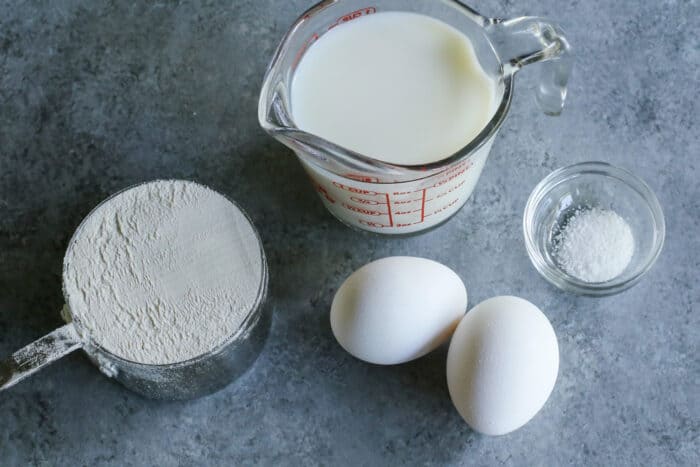 milk, flour, eggs, and salt