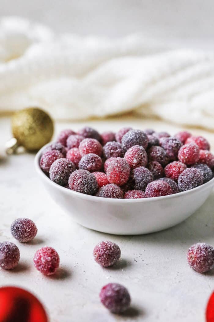 Christmas ornaments and sugared cranberries