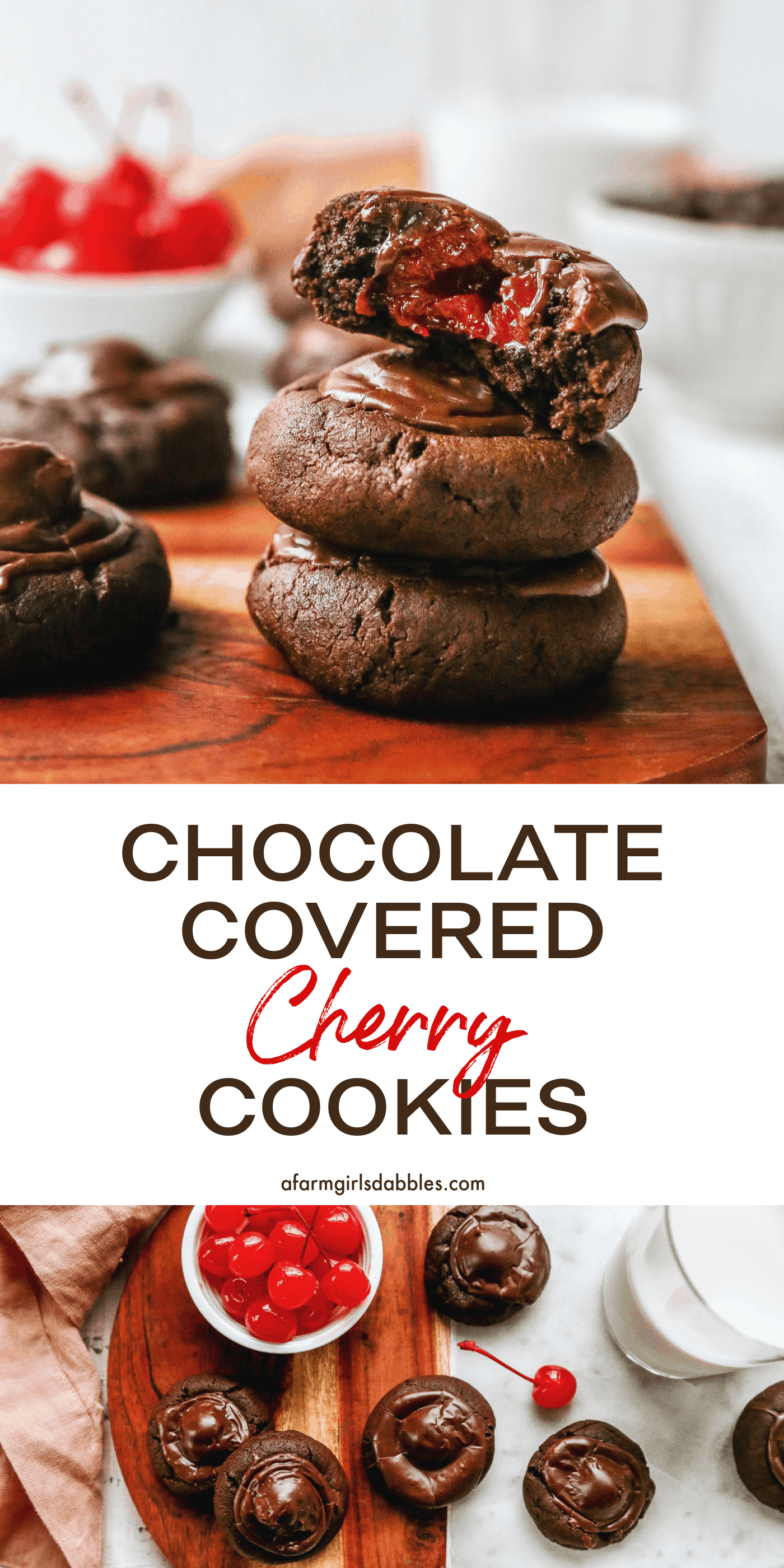 Pinterest image for chocolate covered cherry cookies