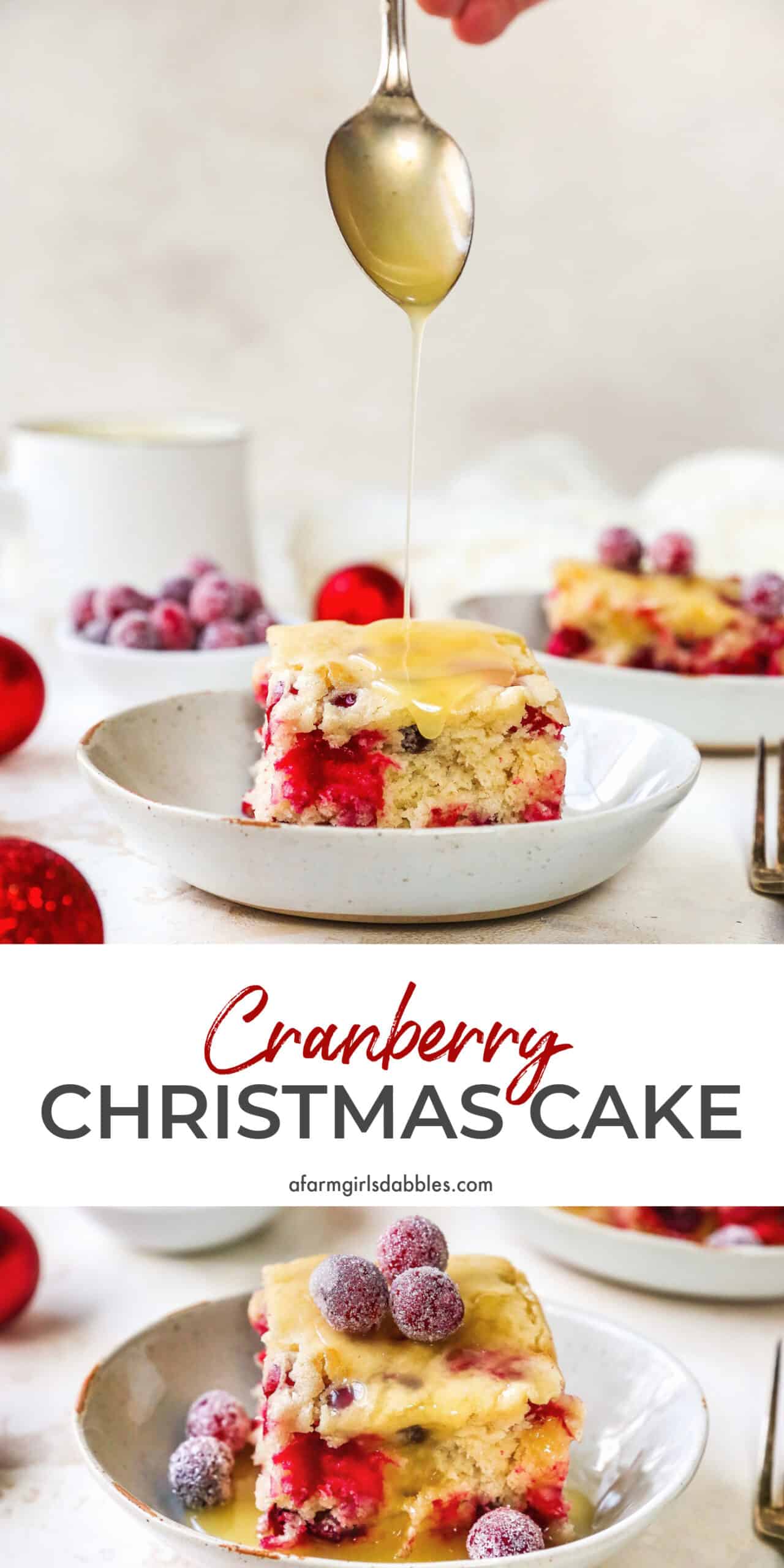 Pinterest image of cranberry Christmas cake