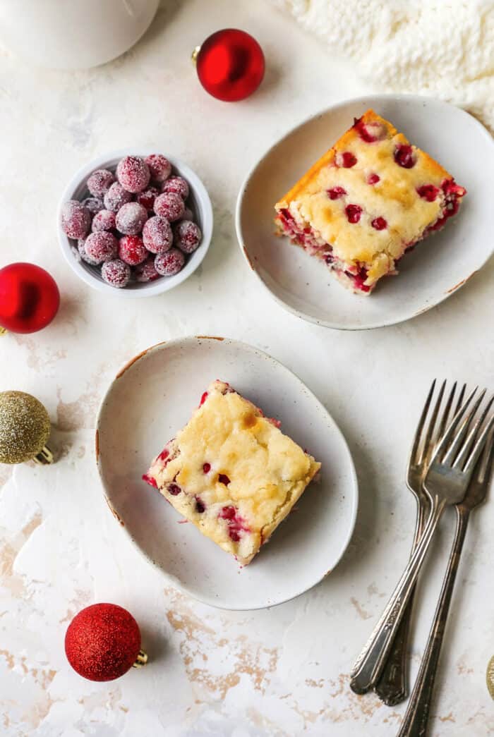 pieces of cranberry Christmas cake in serving bowls