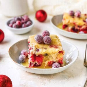 Recipe card photo for cranberry Christmas cake.
