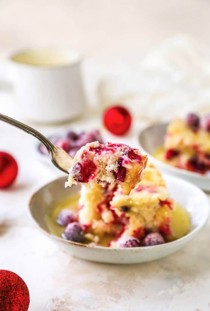 a forkful of cranberry cake