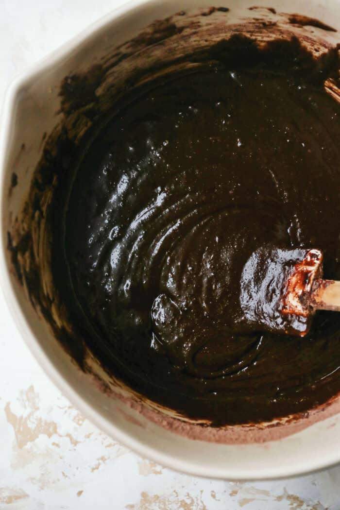 mixing bowl with brownie batter