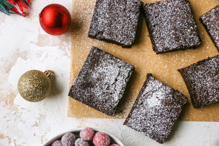 gingerbread brownies and Christmas ornaments