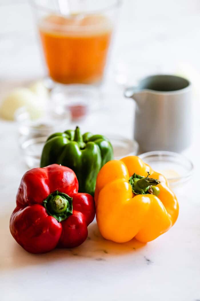 fresh bell peppers - 1 red, 1 green, 1 yellow