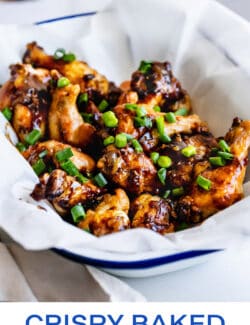 Pinterest image of crispy baked chicken wings with oyster sauce