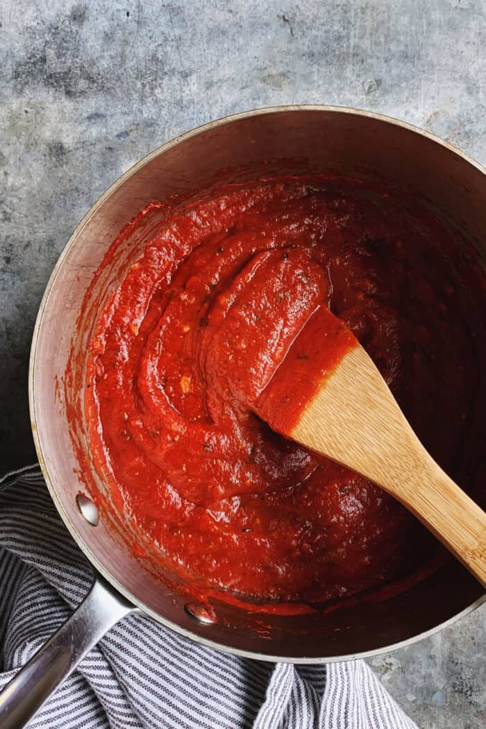 saucepan of homemade pizza sauce