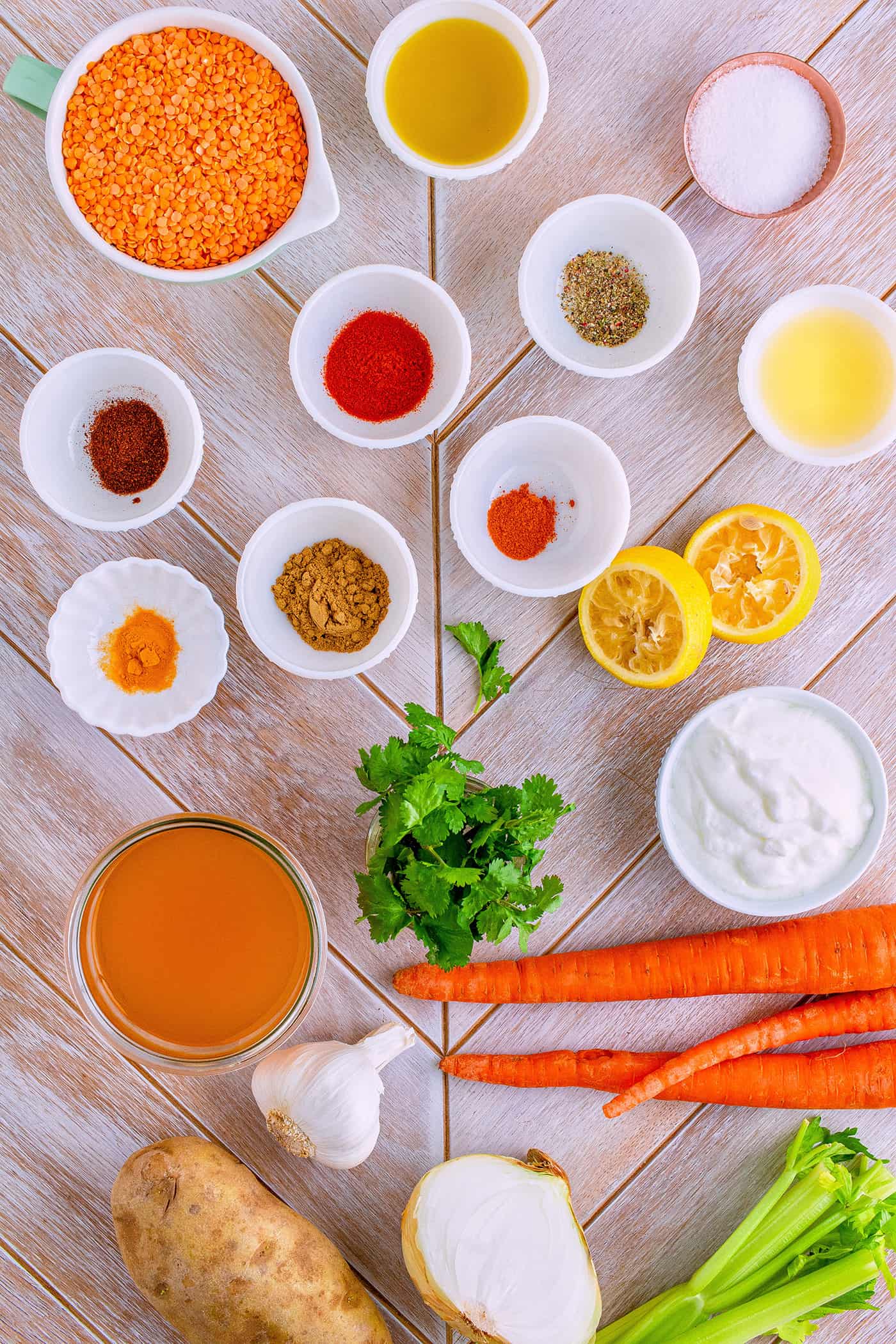 ingredients to make lentil soup