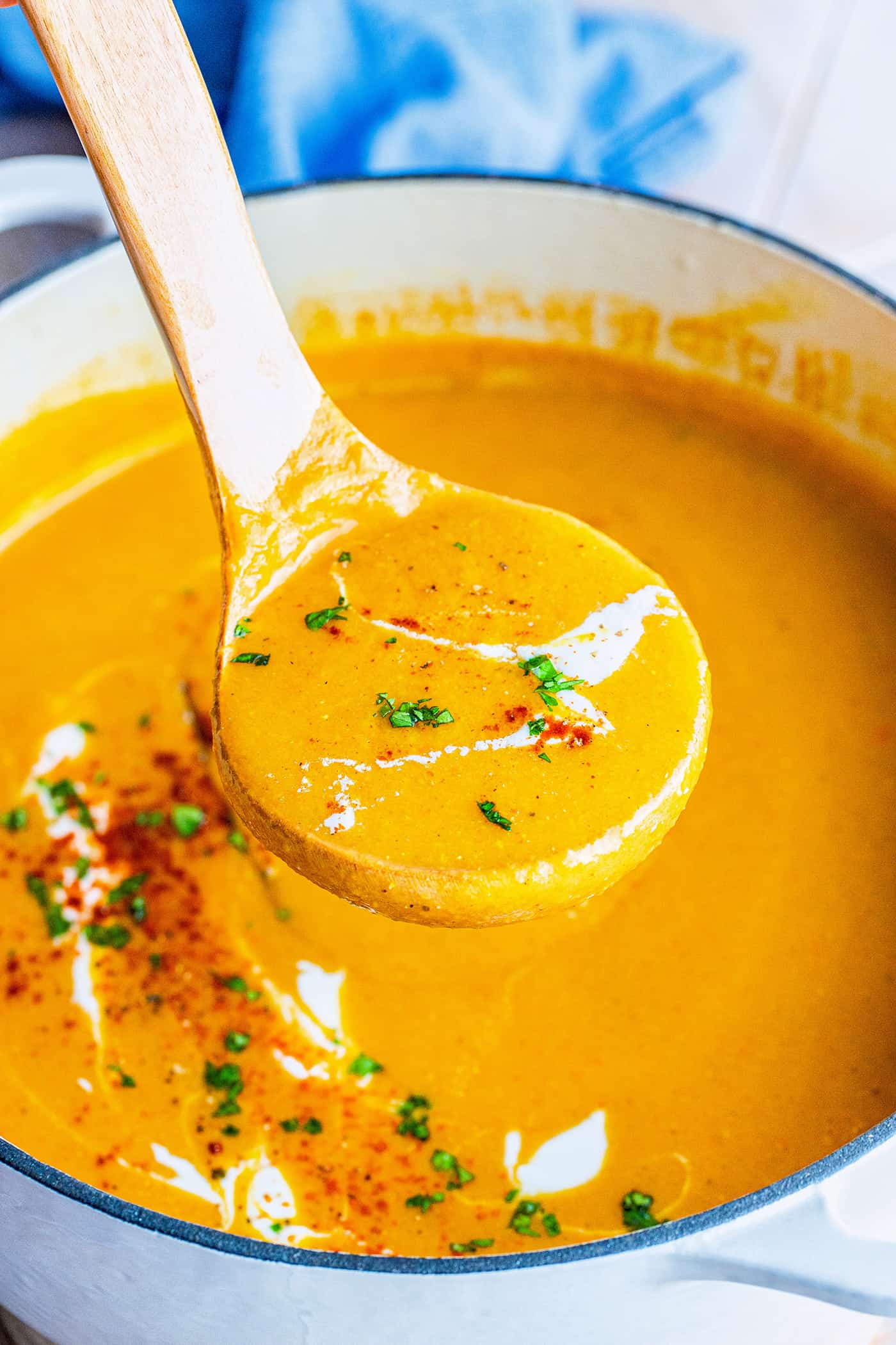 a ladle full of lentil soup