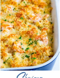 Pinterest image for shrimp mac & cheese