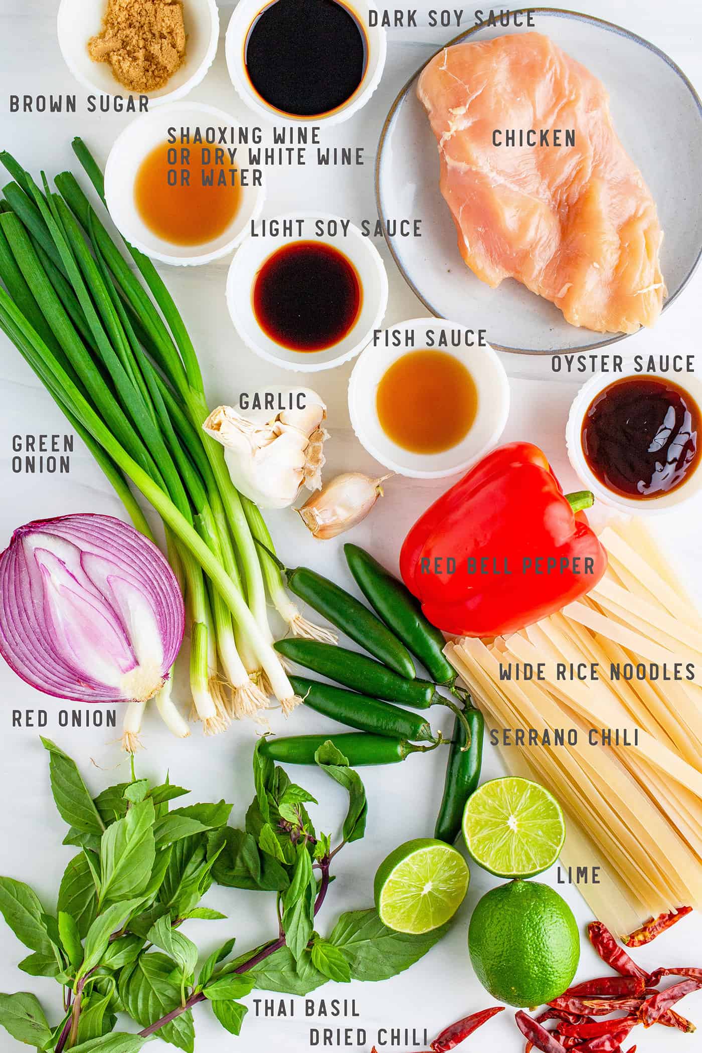 ingredients for Thai Drunken Noodles recipe