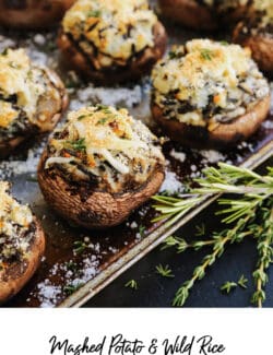 Pinterest image for Mashed Potato and Wild Rice Stuffed Mushrooms