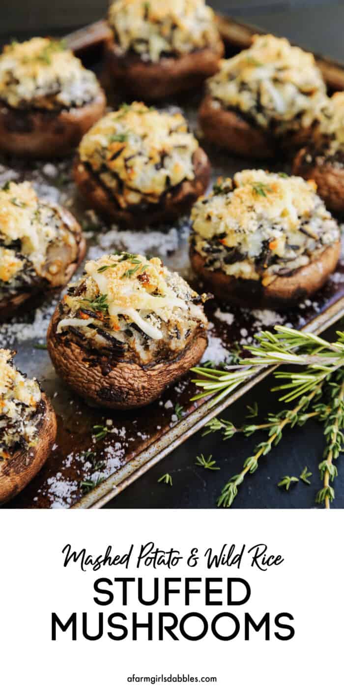 Pinterest image for Mashed Potato and Wild Rice Stuffed Mushrooms