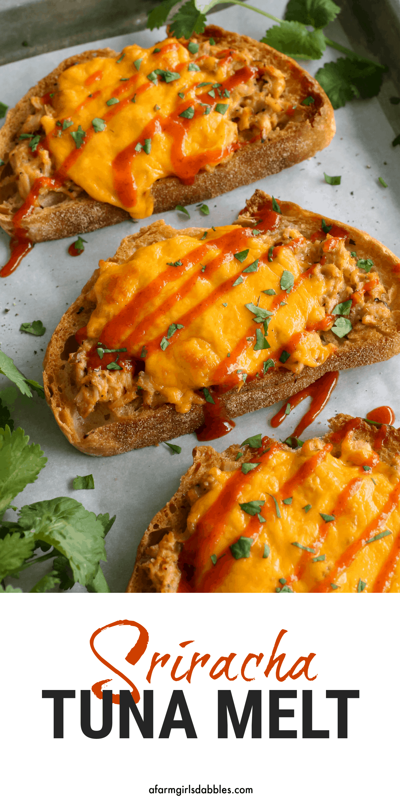 Pinterest image for sriracha tuna melt