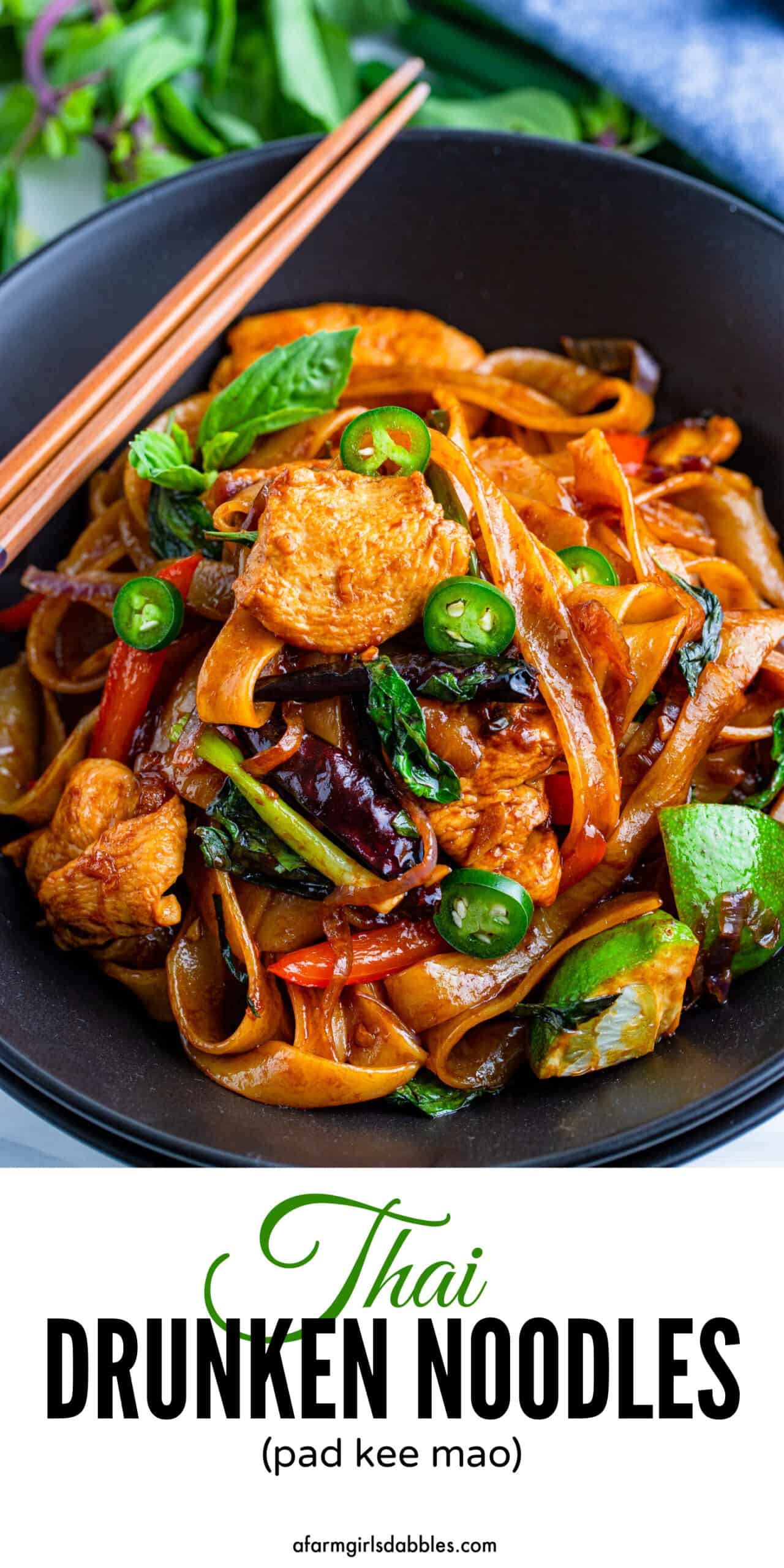 Pinterest image for Thai drunken noodles