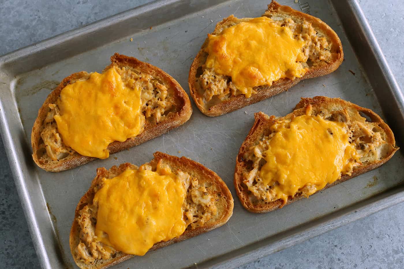 tuna melts on a sheet pan