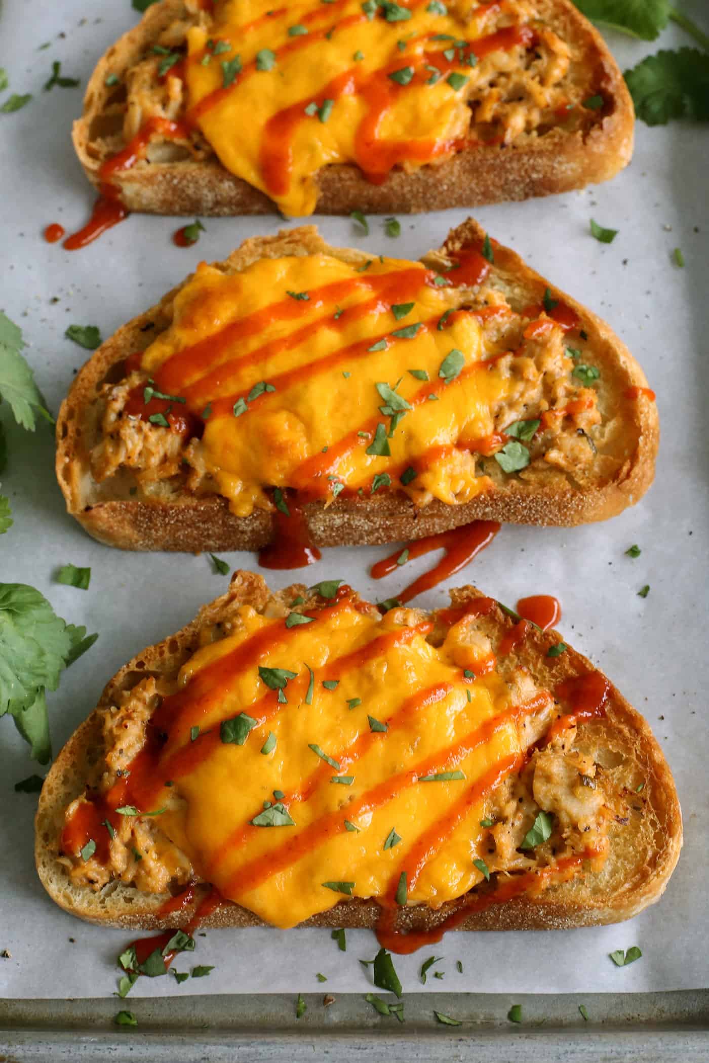 tuna melts with cheddar cheese and sriracha