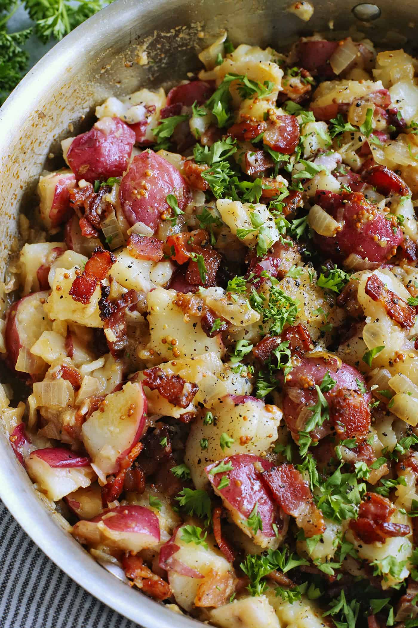 German potato salad in a large skillet