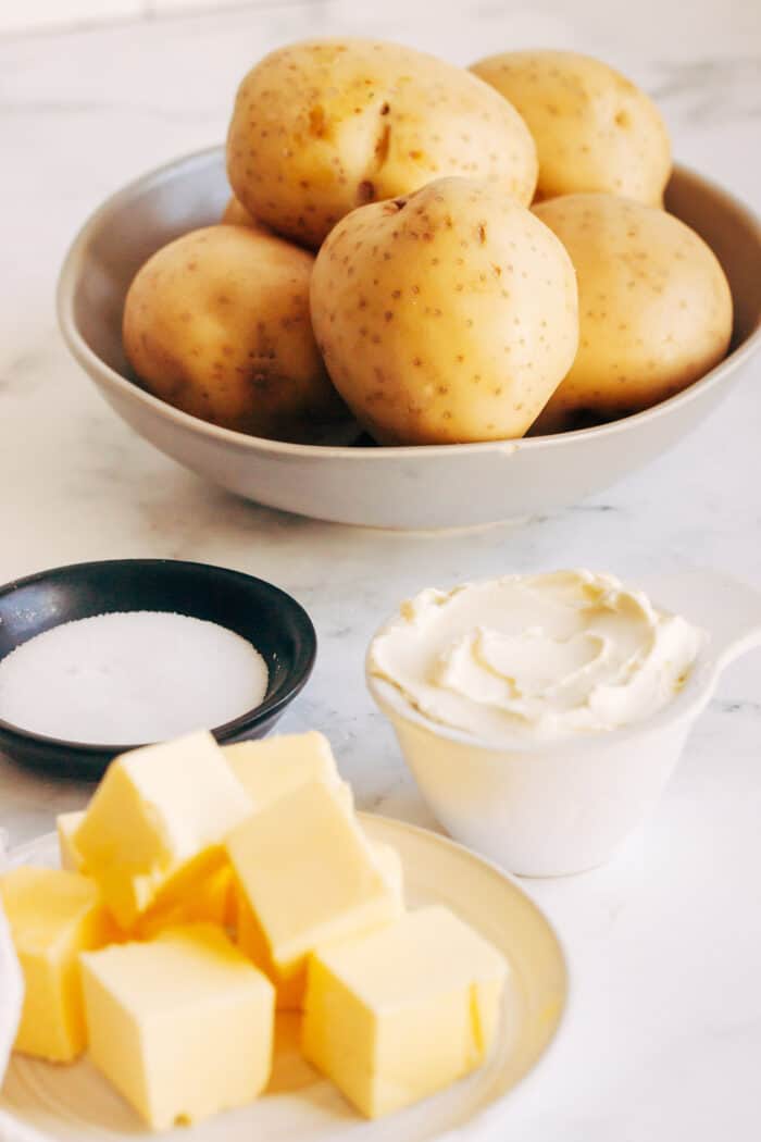 yellow potatoes, cream cheese, butter, salt