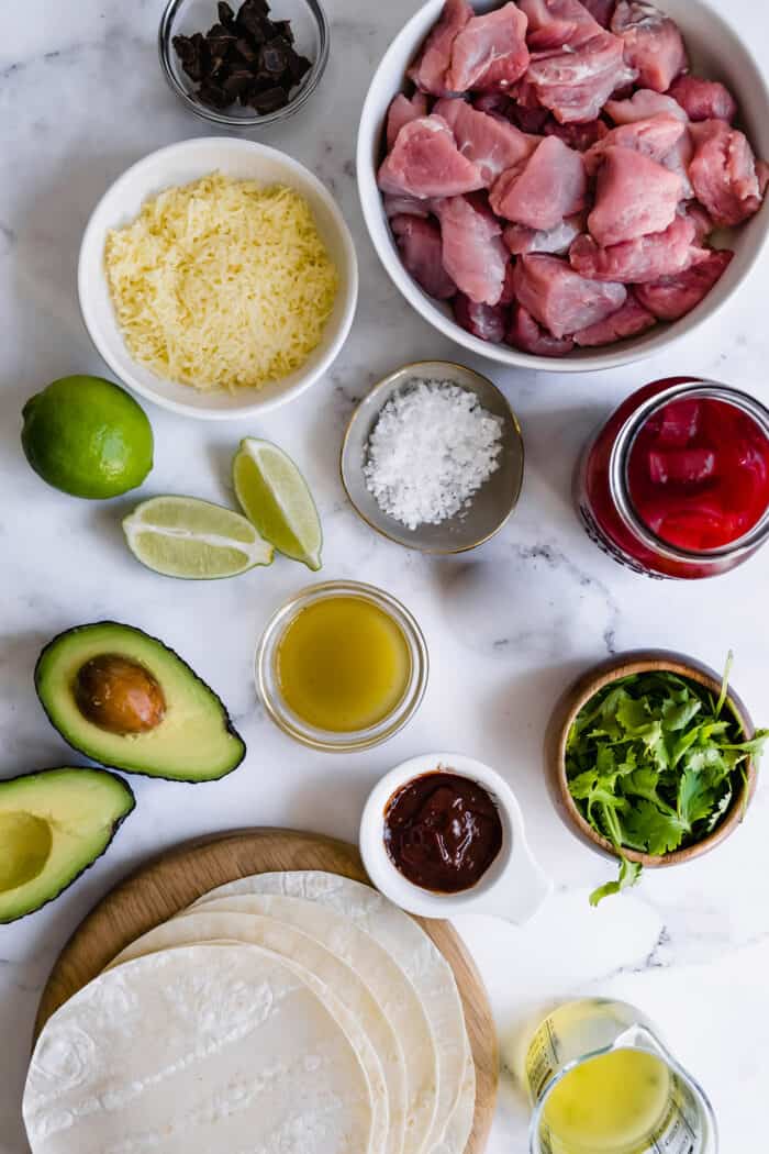 ingredients for making mole pork tacos