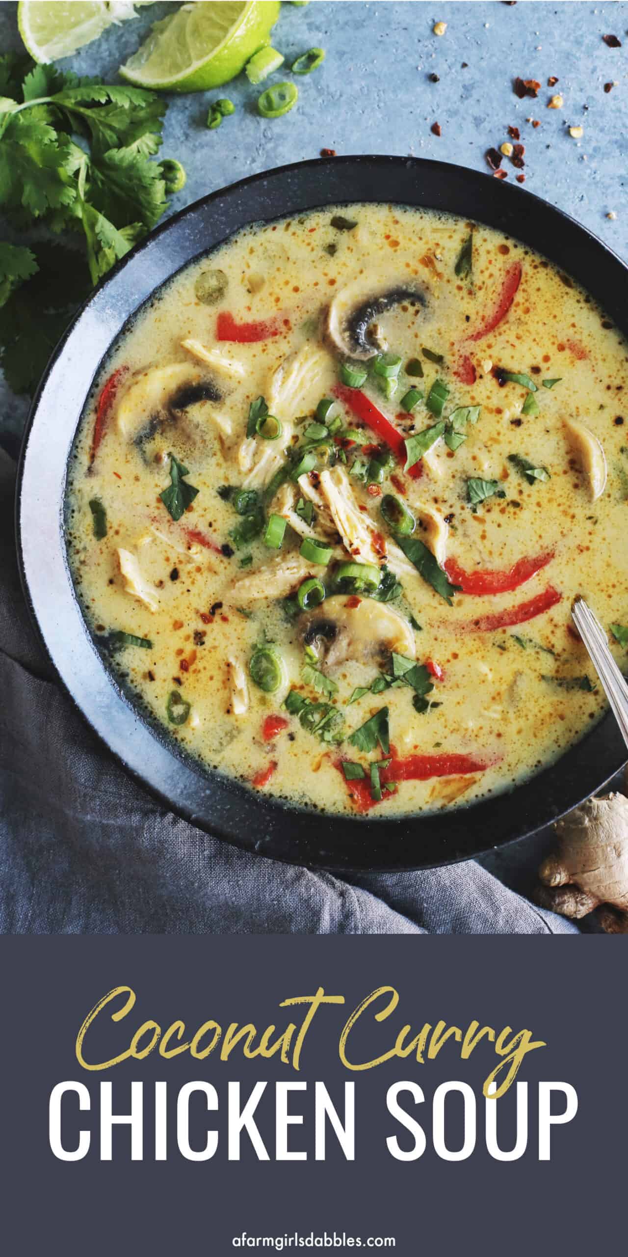Pinterest image for coconut curry chicken soup