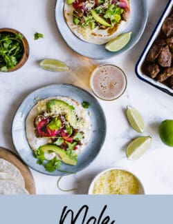 Pinterest image of mole pork tacos