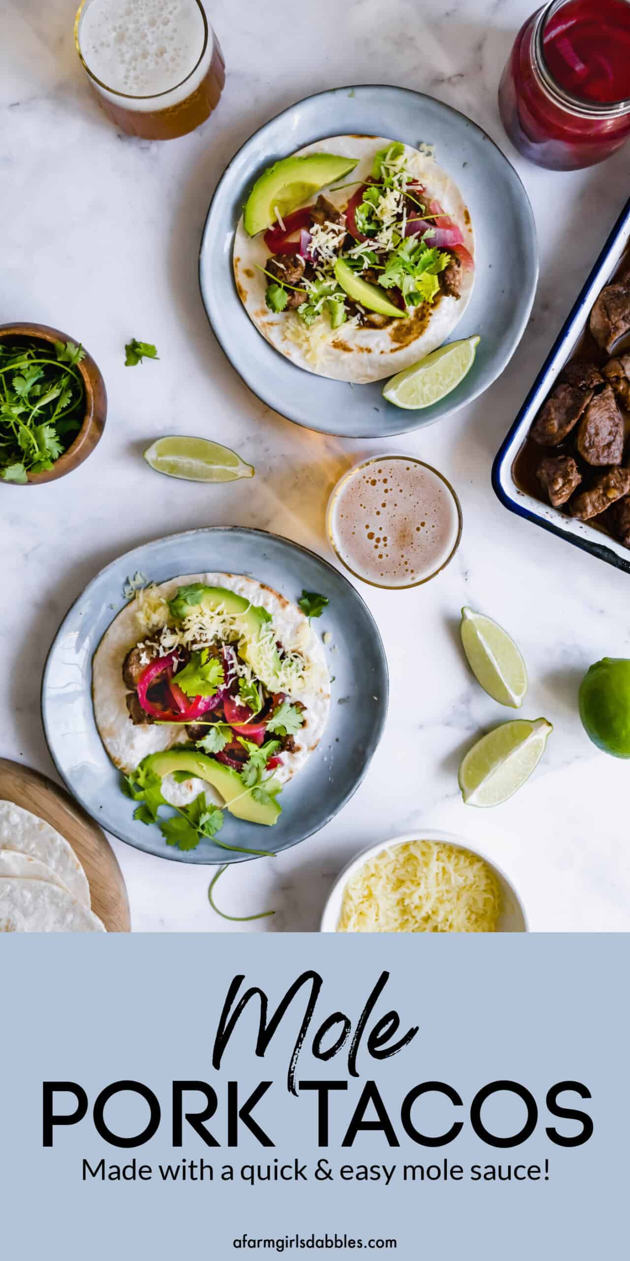 Pinterest image of mole pork tacos