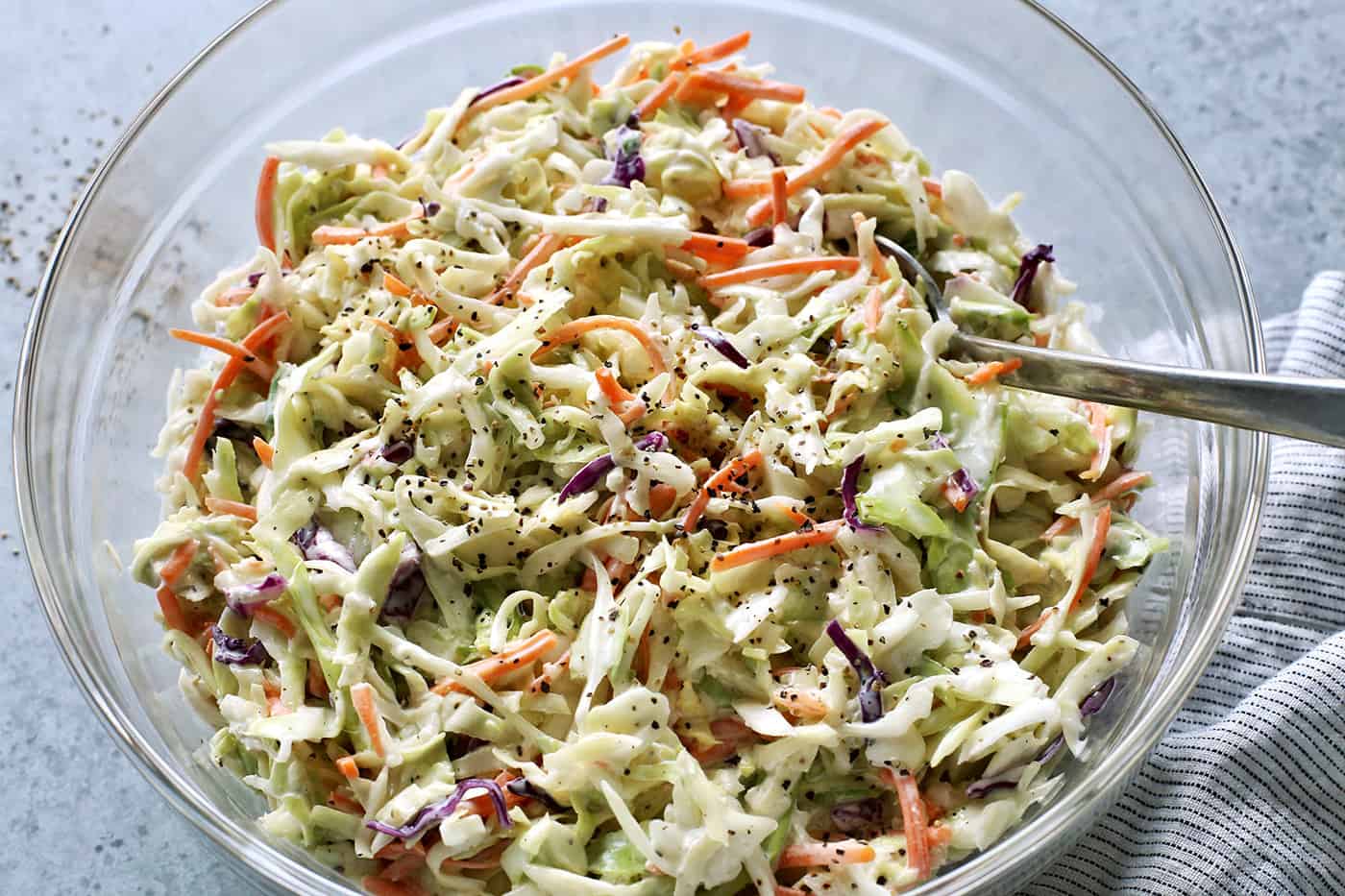 a clear bowl of coleslaw salad