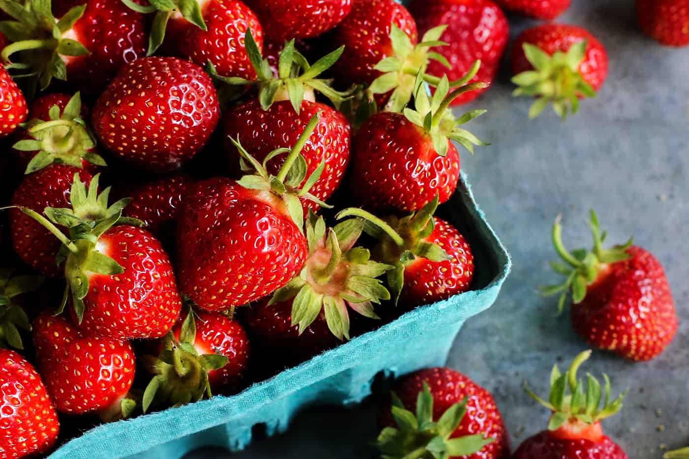 A basket of freshly picked strawberries