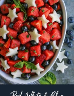 Pinterest image for red, white and blue mojito fruit salad