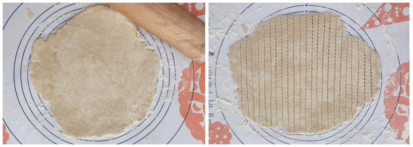 collage of 2 photos that show making pie crust