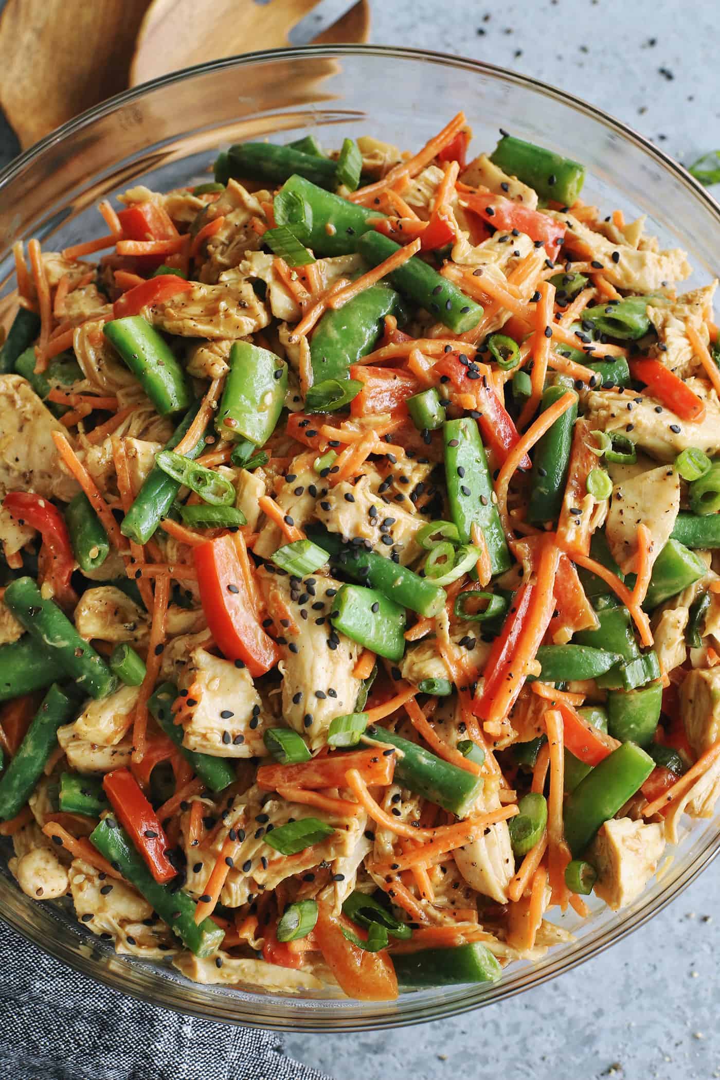 close up view of Chinese chicken salad