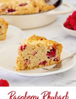 A slice of Raspberry Rhubarb Skillet Coffee Cake