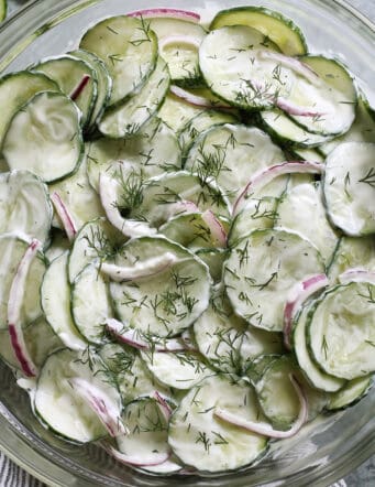 creamy cucumber and onion salad with fresh dill
